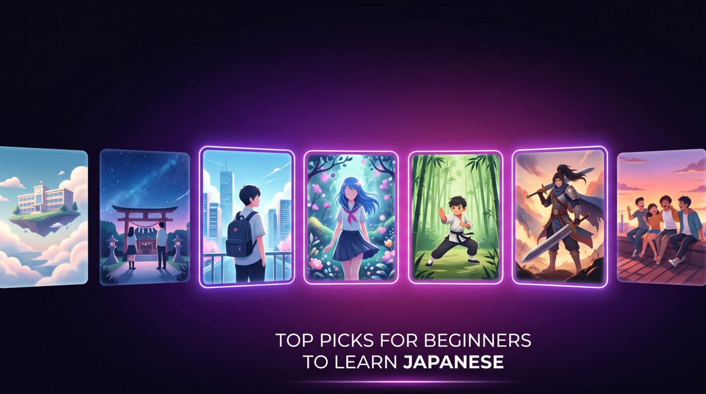 Best Crunchyroll anime for learning Japanese, shown as a curated lineup