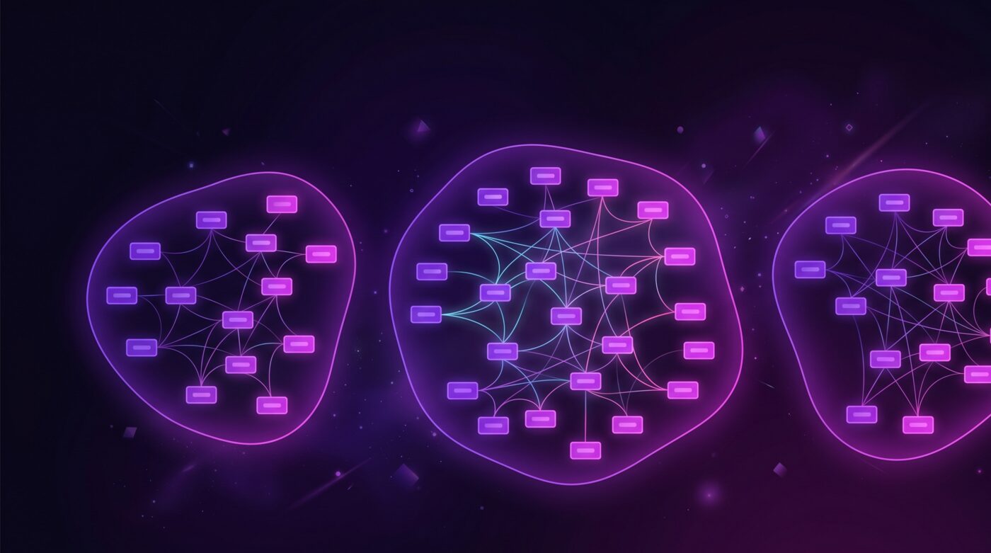 Grouping words into families shown as connected clusters of cards